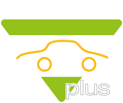 Das Logo von AUTOteam plus, bestehend aus einem stilisierten Auto in Gelb, eingebettet in grüne geometrische Formen, mit grauem Schriftzug.